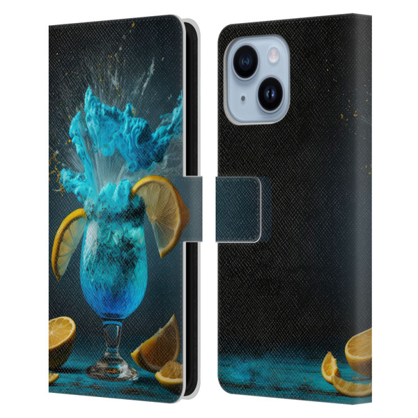 Spacescapes Cocktails Blue Lagoon Explosion Leather Book Wallet Case Cover For Apple iPhone 14 Plus