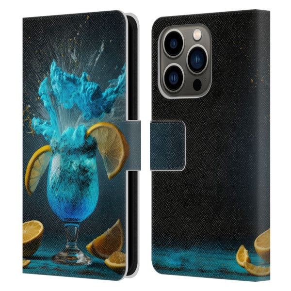 Spacescapes Cocktails Blue Lagoon Explosion Leather Book Wallet Case Cover For Apple iPhone 14 Pro