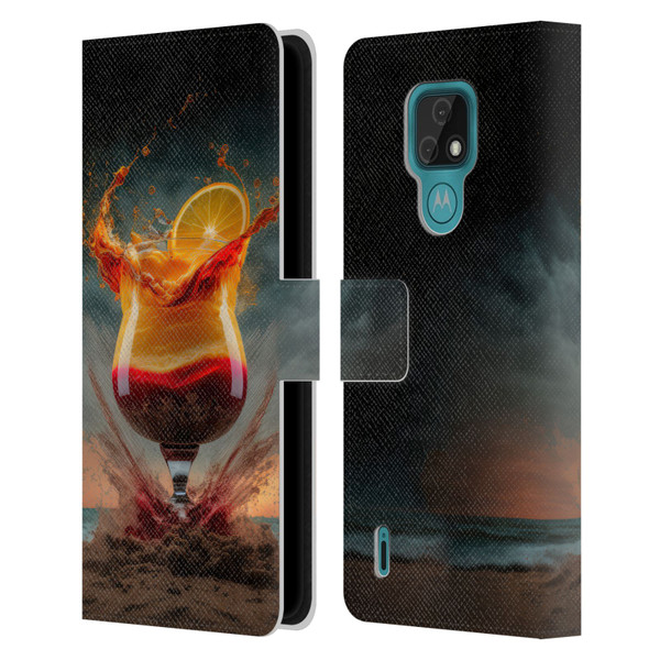 Spacescapes Cocktails Summer On The Beach Leather Book Wallet Case Cover For Motorola Moto E7