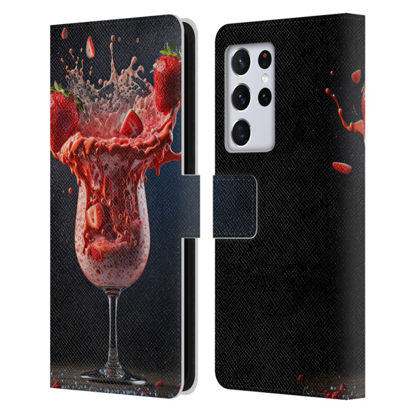 Spacescapes Cocktails Strawberry Infusion Daiquiri Leather Book Wallet Case Cover For Samsung Galaxy S21 Ultra 5G