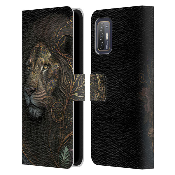 Spacescapes Floral Lions Golden Bloom Leather Book Wallet Case Cover For HTC Desire 21 Pro 5G
