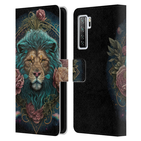 Spacescapes Floral Lions Aqua Mane Leather Book Wallet Case Cover For Huawei Nova 7 SE/P40 Lite 5G