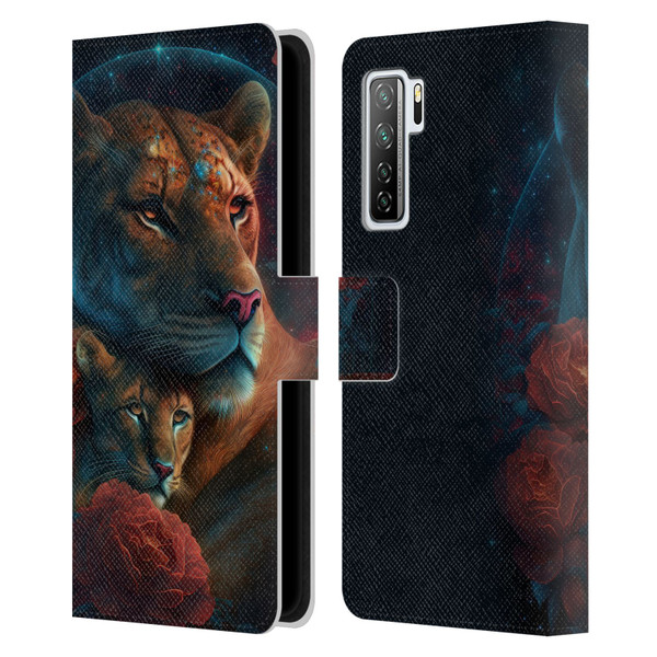 Spacescapes Floral Lions Star Watching Leather Book Wallet Case Cover For Huawei Nova 7 SE/P40 Lite 5G