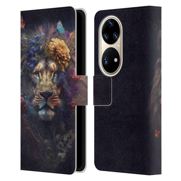 Spacescapes Floral Lions Flowering Pride Leather Book Wallet Case Cover For Huawei P50 Pro