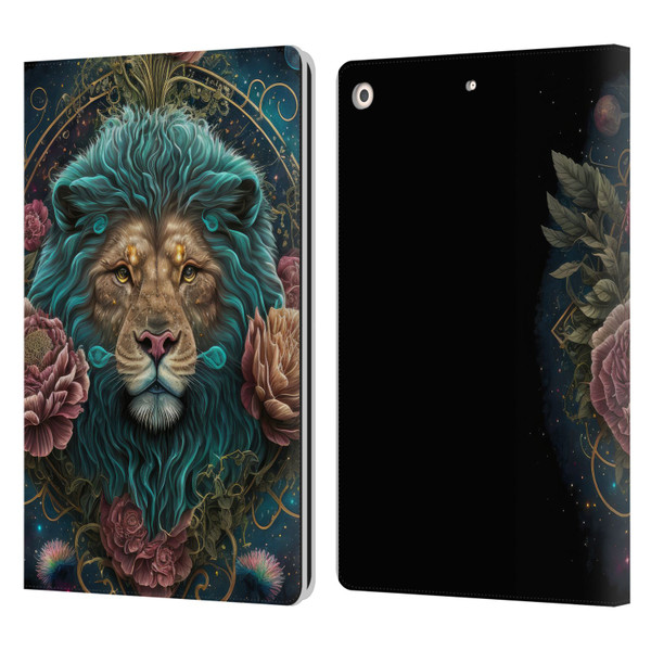 Spacescapes Floral Lions Aqua Mane Leather Book Wallet Case Cover For Apple iPad 10.2 2019/2020/2021