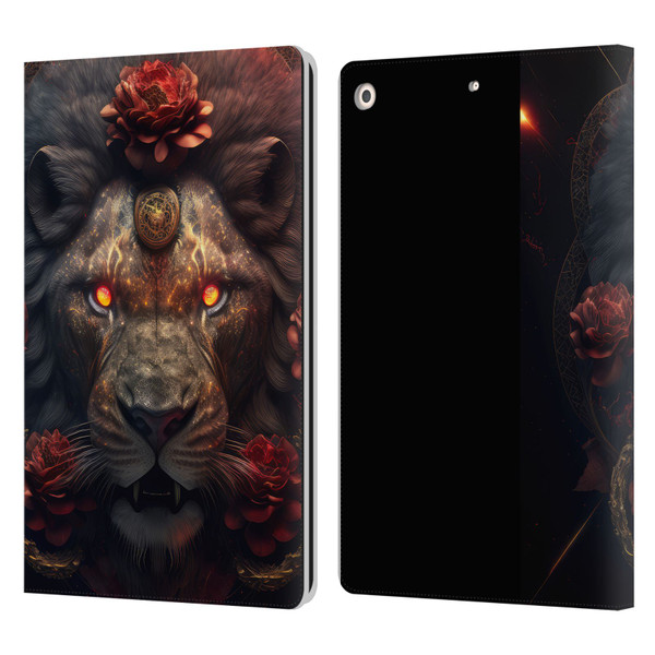Spacescapes Floral Lions Crimson Pride Leather Book Wallet Case Cover For Apple iPad 10.2 2019/2020/2021