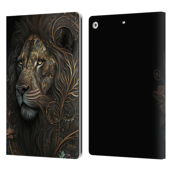 Spacescapes Floral Lions Golden Bloom Leather Book Wallet Case Cover For Apple iPad 10.2 2019/2020/2021