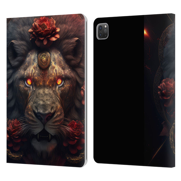 Spacescapes Floral Lions Crimson Pride Leather Book Wallet Case Cover For Apple iPad Pro 11 2020 / 2021 / 2022