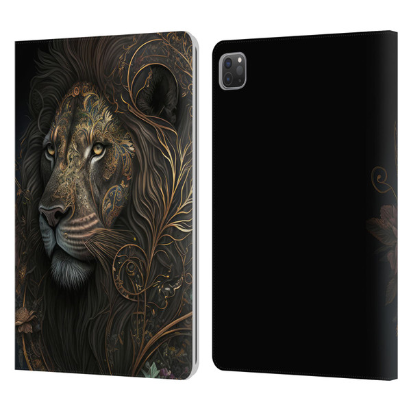 Spacescapes Floral Lions Golden Bloom Leather Book Wallet Case Cover For Apple iPad Pro 11 2020 / 2021 / 2022