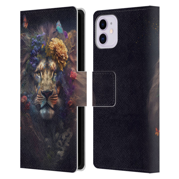 Spacescapes Floral Lions Flowering Pride Leather Book Wallet Case Cover For Apple iPhone 11