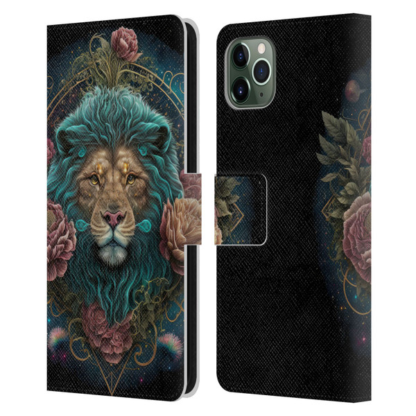 Spacescapes Floral Lions Aqua Mane Leather Book Wallet Case Cover For Apple iPhone 11 Pro Max