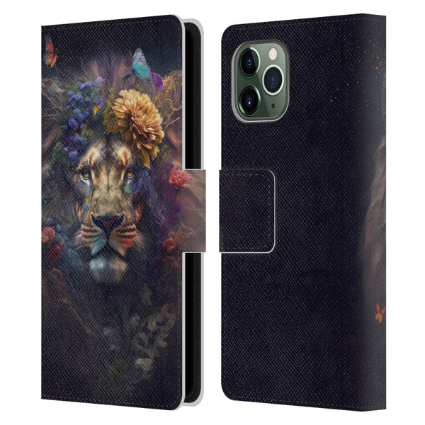 Spacescapes Floral Lions Flowering Pride Leather Book Wallet Case Cover For Apple iPhone 11 Pro