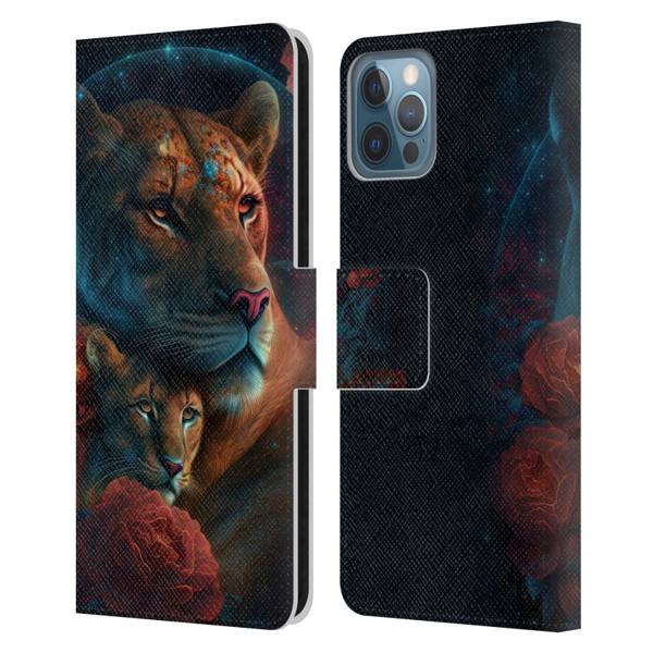 Spacescapes Floral Lions Star Watching Leather Book Wallet Case Cover For Apple iPhone 12 / iPhone 12 Pro
