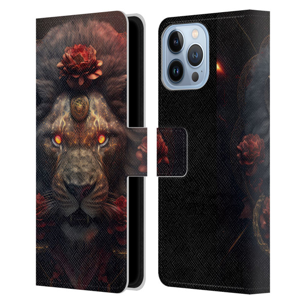 Spacescapes Floral Lions Crimson Pride Leather Book Wallet Case Cover For Apple iPhone 13 Pro Max
