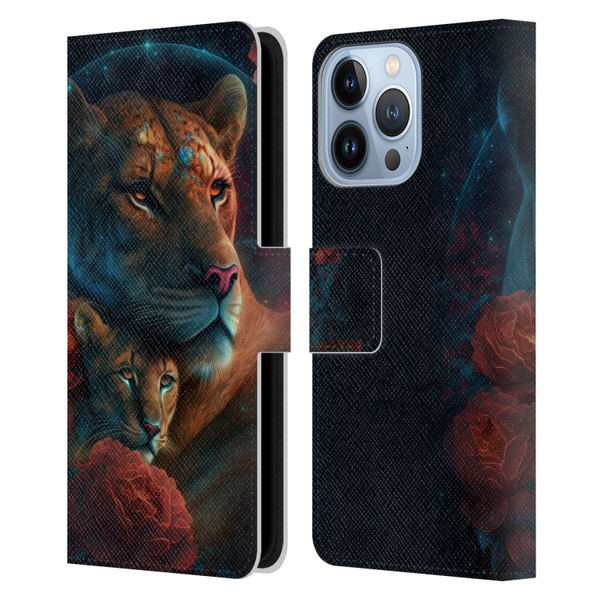 Spacescapes Floral Lions Star Watching Leather Book Wallet Case Cover For Apple iPhone 13 Pro