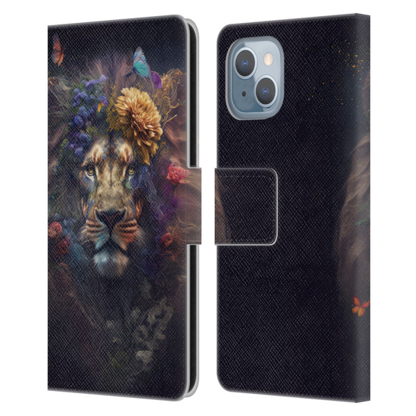 Spacescapes Floral Lions Flowering Pride Leather Book Wallet Case Cover For Apple iPhone 14