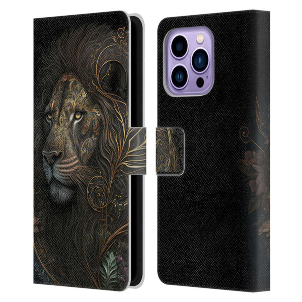 Spacescapes Floral Lions Golden Bloom Leather Book Wallet Case Cover For Apple iPhone 14 Pro Max