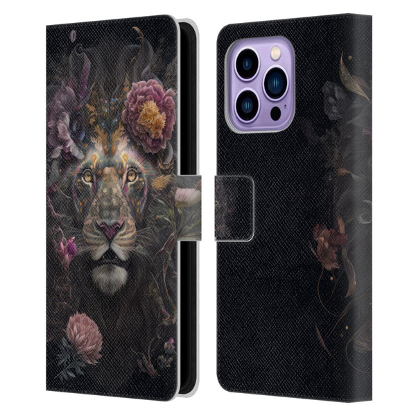 Spacescapes Floral Lions Pride Leather Book Wallet Case Cover For Apple iPhone 14 Pro Max