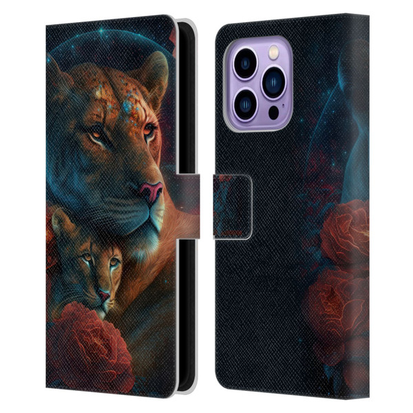 Spacescapes Floral Lions Star Watching Leather Book Wallet Case Cover For Apple iPhone 14 Pro Max