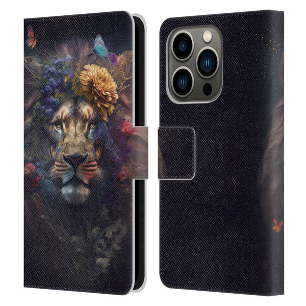 Spacescapes Floral Lions Flowering Pride Leather Book Wallet Case Cover For Apple iPhone 14 Pro