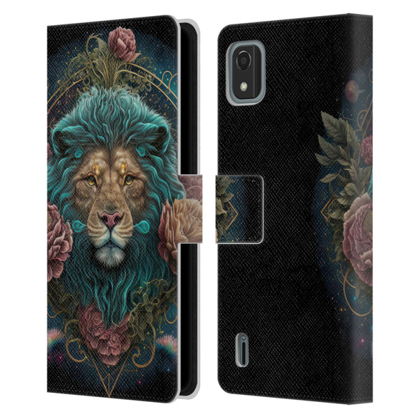 Spacescapes Floral Lions Aqua Mane Leather Book Wallet Case Cover For Nokia C2 2nd Edition
