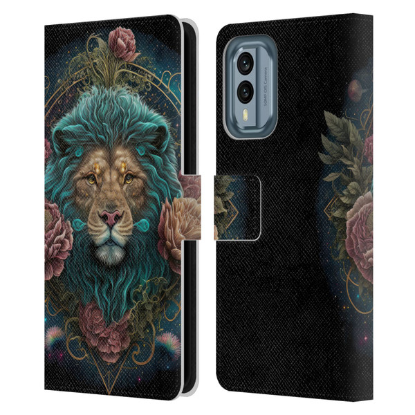 Spacescapes Floral Lions Aqua Mane Leather Book Wallet Case Cover For Nokia X30
