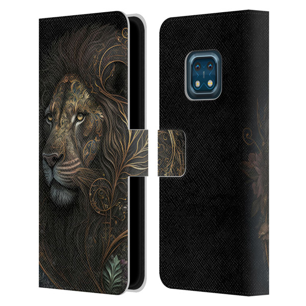 Spacescapes Floral Lions Golden Bloom Leather Book Wallet Case Cover For Nokia XR20