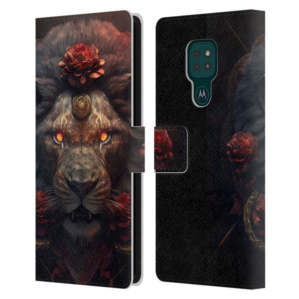 Spacescapes Floral Lions Crimson Pride Leather Book Wallet Case Cover For Motorola Moto G9 Play