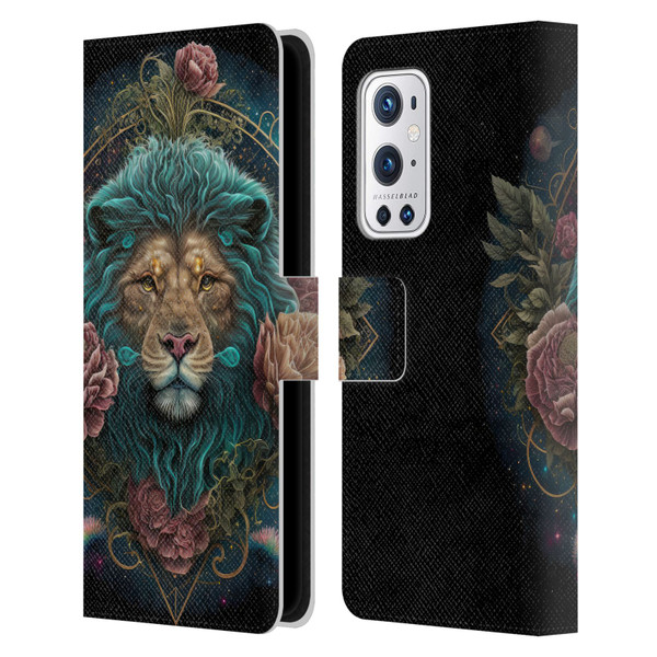 Spacescapes Floral Lions Aqua Mane Leather Book Wallet Case Cover For OnePlus 9 Pro