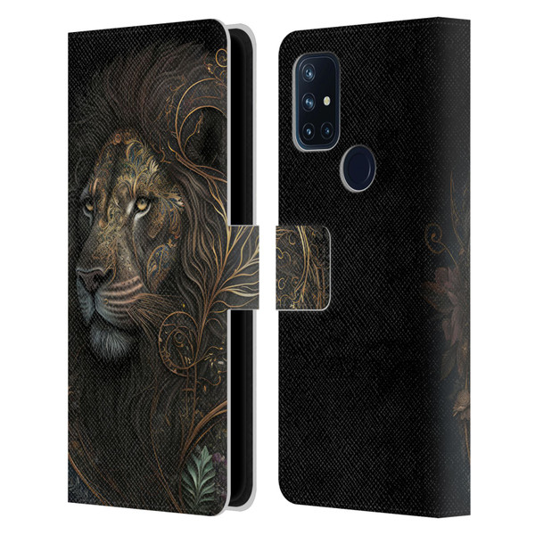 Spacescapes Floral Lions Golden Bloom Leather Book Wallet Case Cover For OnePlus Nord N10 5G