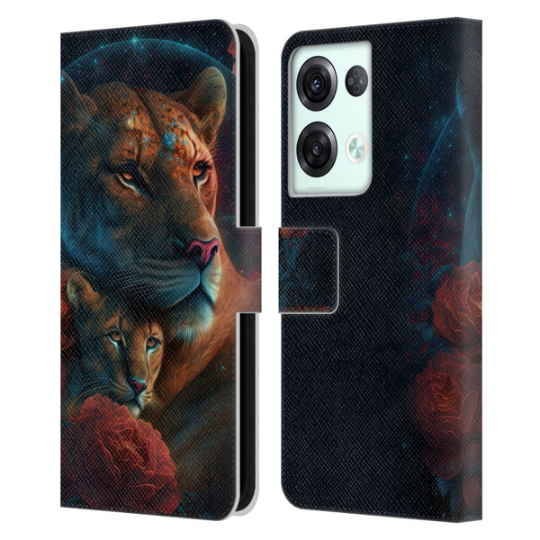 Spacescapes Floral Lions Star Watching Leather Book Wallet Case Cover For OPPO Reno8 Pro