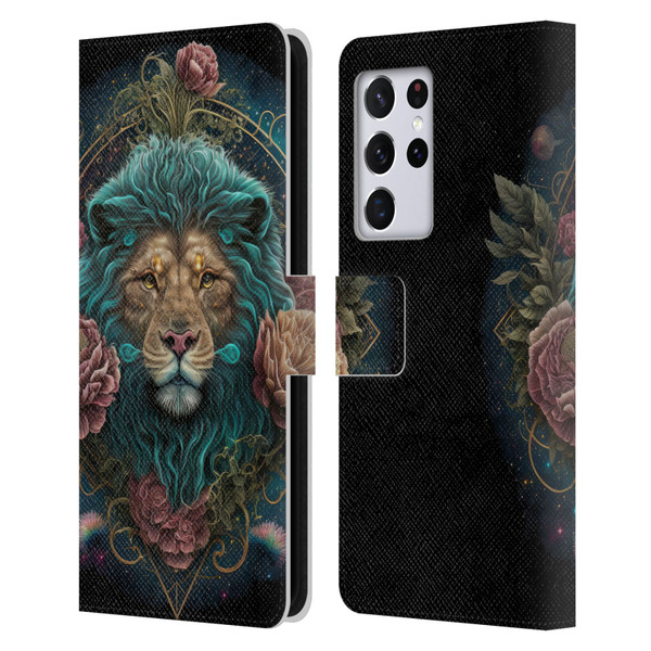 Spacescapes Floral Lions Aqua Mane Leather Book Wallet Case Cover For Samsung Galaxy S21 Ultra 5G