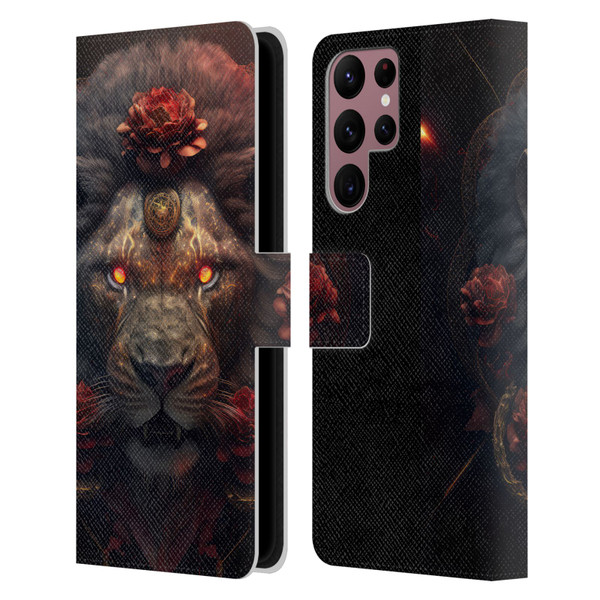Spacescapes Floral Lions Crimson Pride Leather Book Wallet Case Cover For Samsung Galaxy S22 Ultra 5G