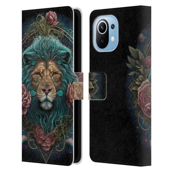 Spacescapes Floral Lions Aqua Mane Leather Book Wallet Case Cover For Xiaomi Mi 11
