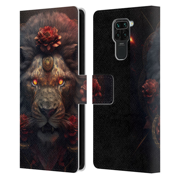 Spacescapes Floral Lions Crimson Pride Leather Book Wallet Case Cover For Xiaomi Redmi Note 9 / Redmi 10X 4G