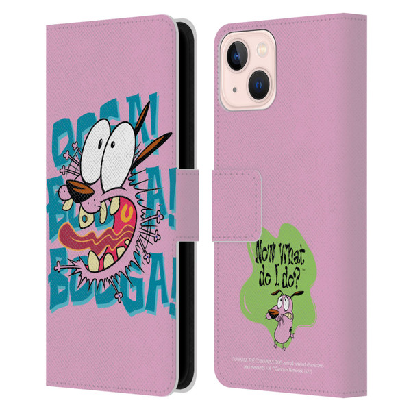 Courage The Cowardly Dog Graphics Spooked Leather Book Wallet Case Cover For Apple iPhone 13