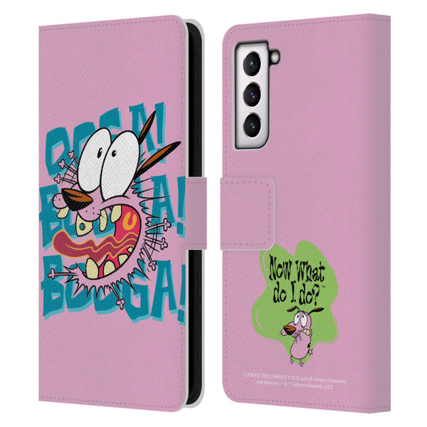 Courage The Cowardly Dog Graphics Spooked Leather Book Wallet Case Cover For Samsung Galaxy S21 5G