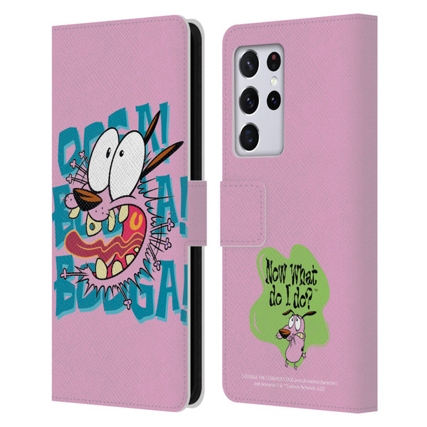 Courage The Cowardly Dog Graphics Spooked Leather Book Wallet Case Cover For Samsung Galaxy S21 Ultra 5G
