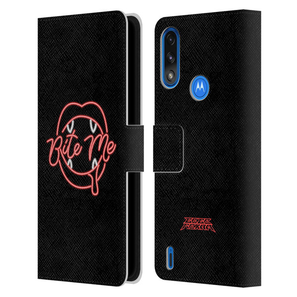 Bebe Rexha Key Art Neon Bite Me Leather Book Wallet Case Cover For Motorola Moto E7 Power / Moto E7i Power