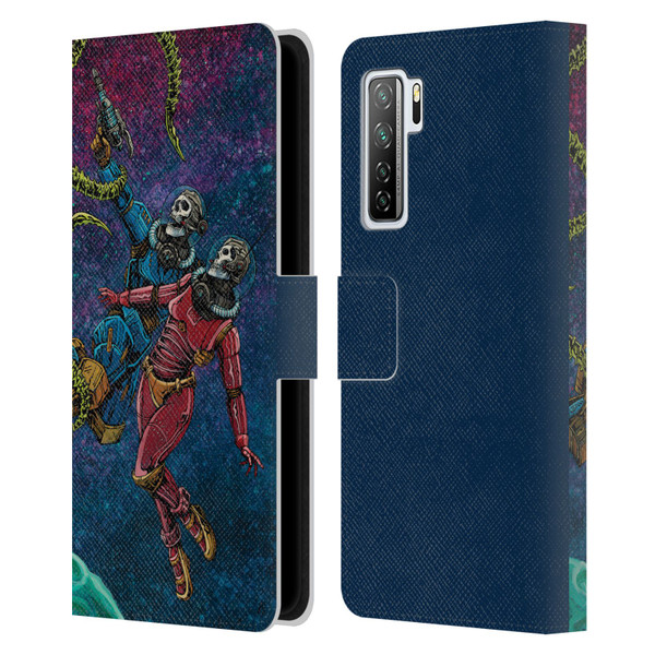 David Lozeau Colourful Grunge Astronaut Space Couple Love Leather Book Wallet Case Cover For Huawei Nova 7 SE/P40 Lite 5G