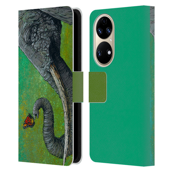 David Lozeau Colourful Grunge The Elephant Leather Book Wallet Case Cover For Huawei P50