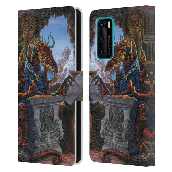 Ed Beard Jr Dragons Ancient Scholar Leather Book Wallet Case Cover For Huawei P40 5G