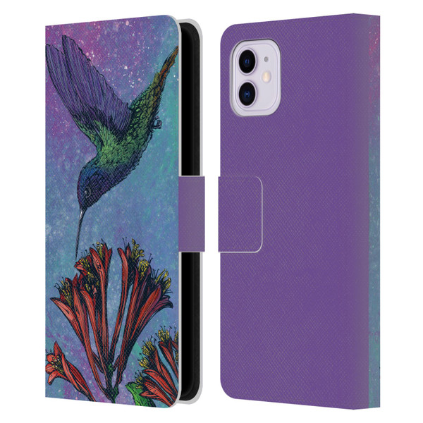 David Lozeau Colourful Grunge The Hummingbird Leather Book Wallet Case Cover For Apple iPhone 11