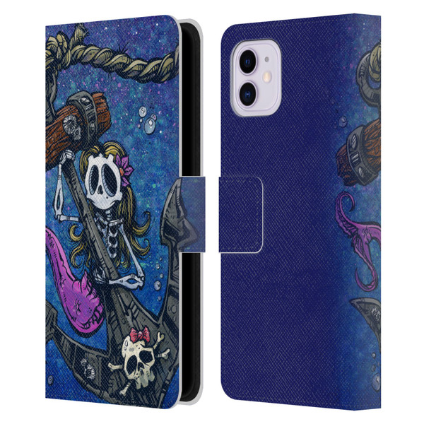 David Lozeau Colourful Grunge Mermaid Anchor Leather Book Wallet Case Cover For Apple iPhone 11
