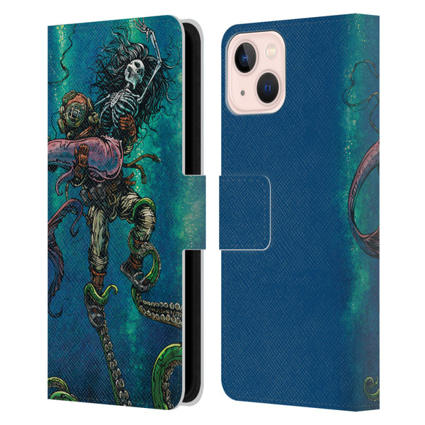 David Lozeau Colourful Grunge Diver And Mermaid Leather Book Wallet Case Cover For Apple iPhone 13