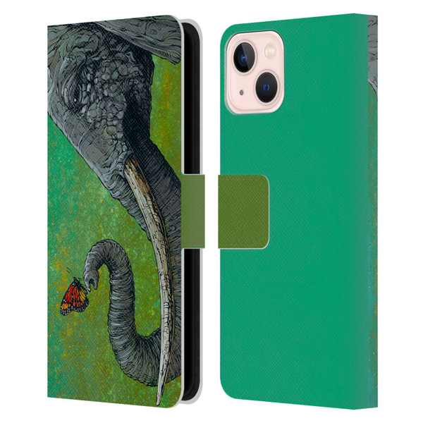 David Lozeau Colourful Grunge The Elephant Leather Book Wallet Case Cover For Apple iPhone 13