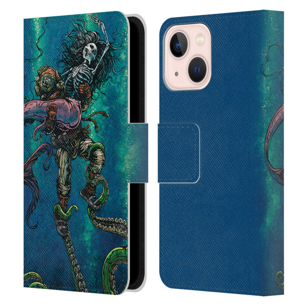 David Lozeau Colourful Grunge Diver And Mermaid Leather Book Wallet Case Cover For Apple iPhone 13 Mini