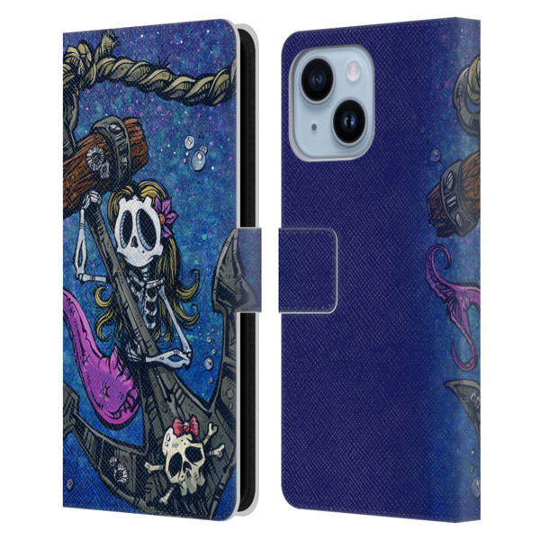 David Lozeau Colourful Grunge Mermaid Anchor Leather Book Wallet Case Cover For Apple iPhone 14 Plus