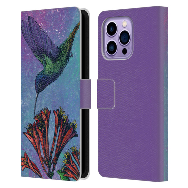 David Lozeau Colourful Grunge The Hummingbird Leather Book Wallet Case Cover For Apple iPhone 14 Pro Max