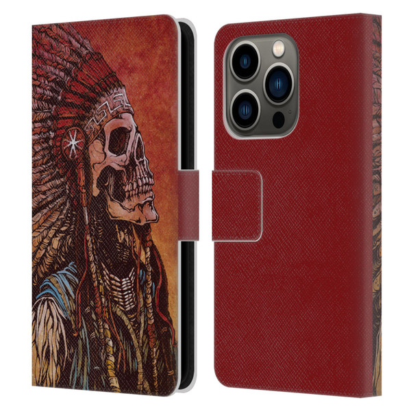 David Lozeau Colourful Grunge Native American Leather Book Wallet Case Cover For Apple iPhone 14 Pro